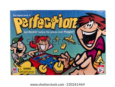 RIVER FALLS,WISCONSIN-NOVEMBER 13,2014: A Perfection board game by Milton Bradley. Perfection was first released in Nineteen Seventy Five.