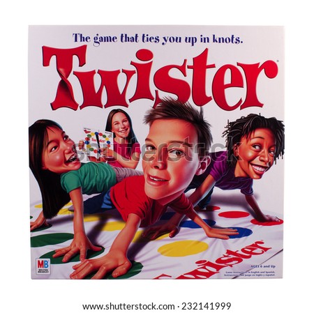 RIVER FALLS,WISCONSIN-NOVEMBER 21,2014: Twister game box by Milton Bradley. Twister was first introduced in Nineteen Sixty Six.