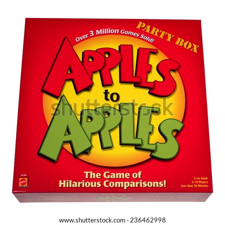 RIVER FALLS,WISCONSIN-DECEMBER 08,2014: The game of Apples to Apples by Mattel. Mattel Incorporated is headquartered in El Segundo,California.