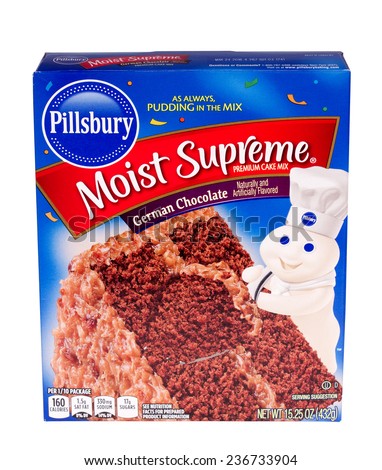 RIVER FALLS,WISCONSIN-DECEMBER 10,2014: A box of Pillsbury German Chocolate cake mix. Pillsbury is a brand name used by General Mills Company.