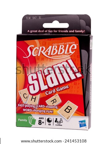 RIVER FALLS,WISCONSIN-JANUARY 04,2015: A Slam card game from the makers of Scrabble. This card game is distributed by Hasbro.
