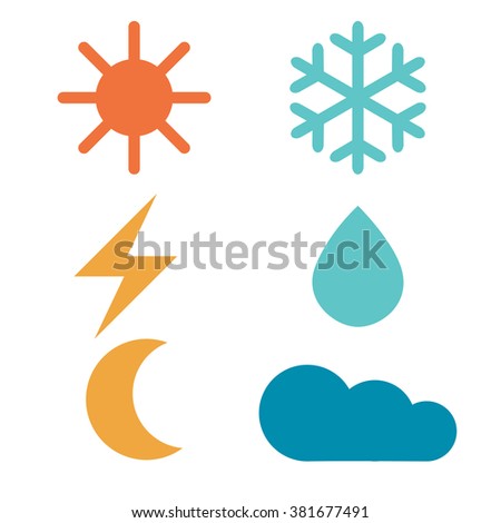 Weather forecast signs: sun, moon, rain, snow, cloud, lightning 