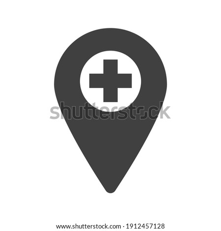 Hospital icon, black isolated icon with medical cross and person in bed symbols, vector illustration.