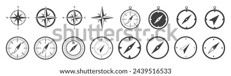 Simple set of compass icons. Set of compass symbols on white isolate.