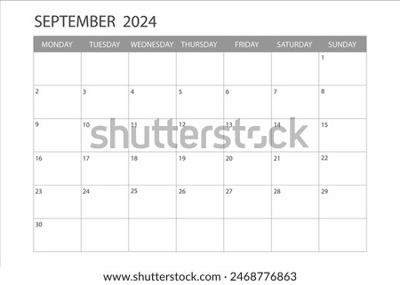 Calendar for September 2024. The week starts on Monday. Glider.