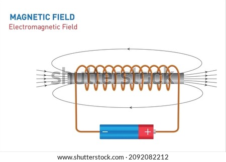 Electromagnetic field, horseshoe magnet. Educational magnetism physics vector. Magnetic field earth, science physics education illustration Foto stock © 