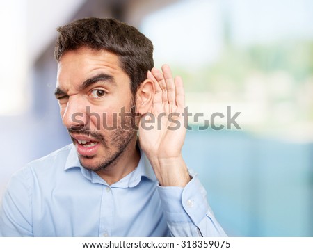 Close up of a youg man with gesture of not listening