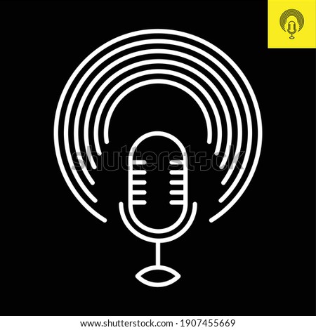 Podcast microphone with circular halos. Logo vector in line art style in Eos 8