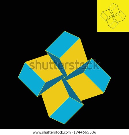 3d logo depicting four squares arranged to resemble a rectangle. Vector logo with 3 soft colors in Eps 8.