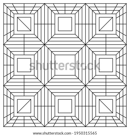 Coloring Page of 3-dimensional pattern of 9 squares in line art style, Vector art in Epz 8.