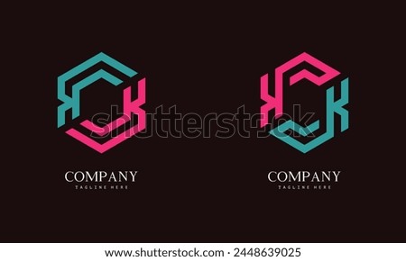 Set of hexagon-shaped monogram logo with the initial letter K. Suitable for various businesses.