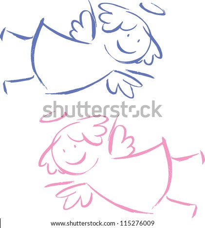 Two angels bringing luck to boy and girl - stock vector