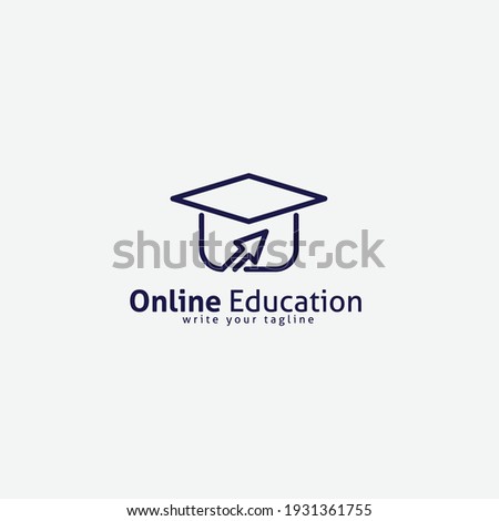 Online Class Logo Academy Cap and Mouse Pointer Symbol