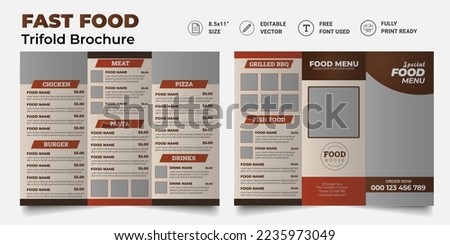 Trifold Food menu Brochure Template. restaurant menu. Fast-food healthy meals delicious food, dessert trifold design.