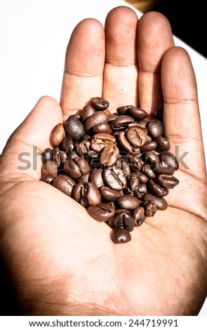 Good smell of coffee beans on my hand