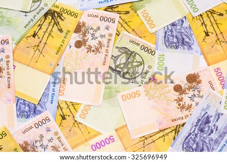 Colorful background and texture of South Korean won currency,money got profit from business