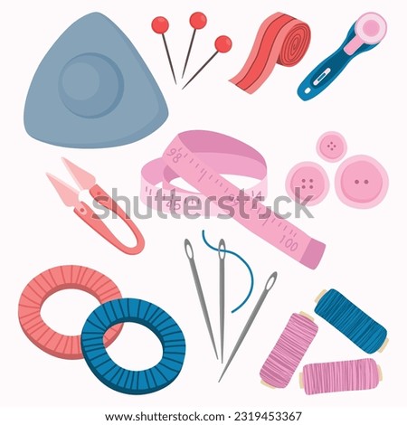 Set of Tailor and Sewing Tools Cute Hand Drawn Illustration