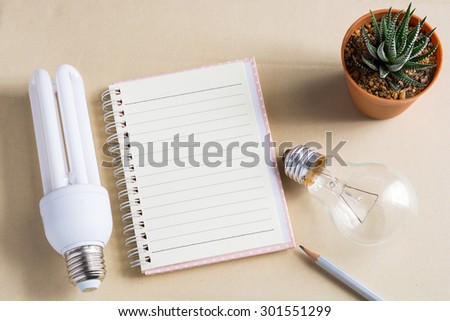 Paper balls and pencil with note book empty paper white and lamp with haworthia fasciata(Willd.) - Creativity crisis concept