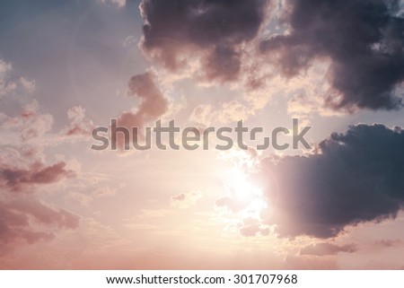 Cloud with sky and sun in the rainy season in Thailand
