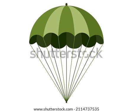 Military green khaki parachute for airborne forces soldier. Military concept for army, soldiers and war. Vector cartoon isolated illustration.
