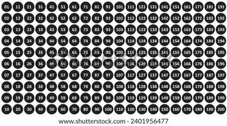 Numbered Stickers 1-200 Rounded Shape Vector, Resizable.