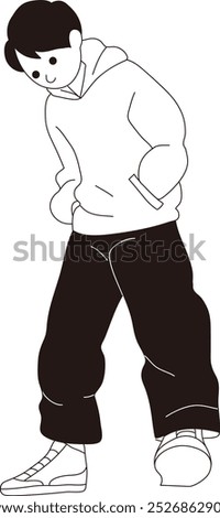 Vector line drawing of a man looking down