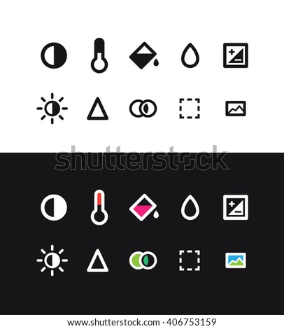 Photo edit icons. Photo editing application interface icons.