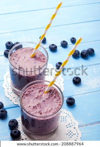 Similar – Image, Stock Photo Strawberry smoothie. Two glasses of berry slush. Summer cold drink