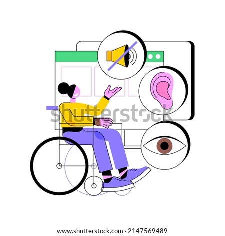 Web accessibility program abstract concept vector illustration. Websites for people with special needs, usability design, accessibility problem, online inclusivity program, UI abstract metaphor. Foto stock © 