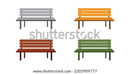 Park wooden bench illustration. Metal and wooden bench. Urban landscape vector illustration.