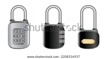 Realistic locked padlock vector illustration. Combination and plain padlock. Combination lock, isolated on white background.