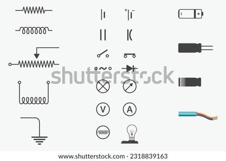 Electrical symbols. Resistor, Capacitor, Coil, Lamp, Diode, cable.