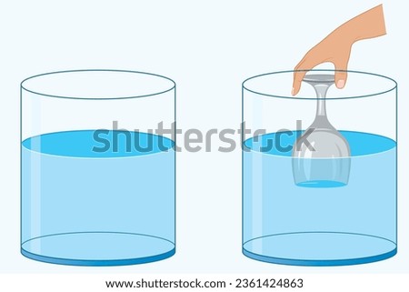 Physics matter, mass, molecules, atoms. Immersing an inverted glass into a container of water.