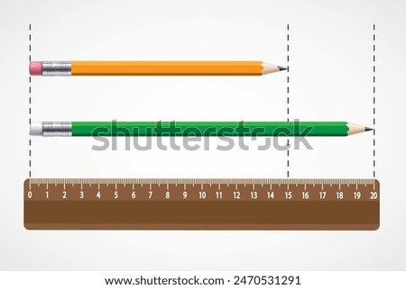 Maths. Ruler. Maths. Wooden ruler and pencil vector, illustration. for math and physics classes. Colored pencil. Ösym, lgs.