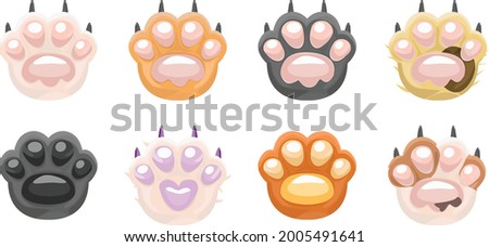 Cat Paw Vector Art. Cartoon Cat Paw Set. Cat Feet Toes Beans, Cute Cartoon Cat Paws
