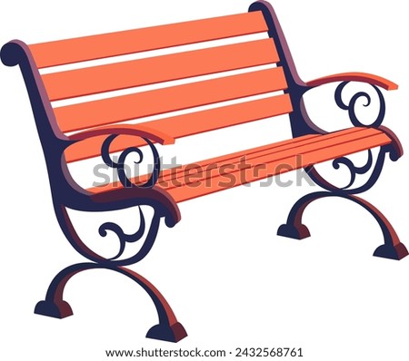 Park bench isolated on white background, vector illustration. A little side view.