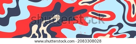 Windy horizontal banner for website - 70s style psychedelic waves. Lo fi abstract border shapes. Website design template in hippie style. Groovy paint stains