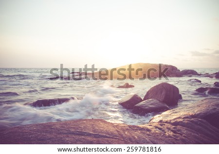 vintage sea and sun light with white clear sky