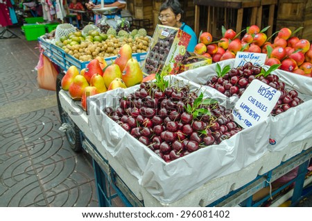 CHINA TOWN,BANGKOK, THAILAND - JULY 12: Street Food on China Town Yaowarat road. Popular tourist eating food,dessert,fruit and snack. This road is main Economic road in bangkok