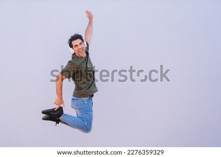 Image, Stock Photo Man flying through the air with an umbrella
