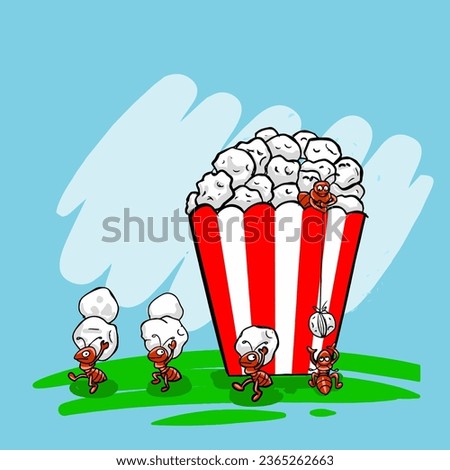 Hey, have your popcorn ever been stolen by ants? Happening here you know- vector cartoon hand drawing