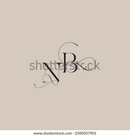 wedding serif monogram logo line and bold mix concept NB beautiful initial letter