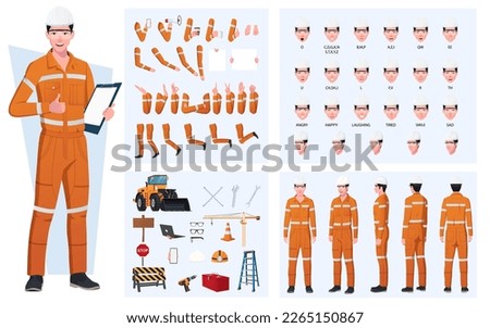 Engineer, Worker Character Creation and Animation Pack, Man Wearing Overalls with tools, Equipment, Mouth Animation and Lip Sync