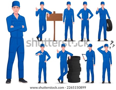 Mechanic Character Set, Mechanical Engineer In Various Poses