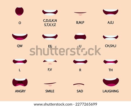 Cartoon Mouth Animation Lip Sync Set for Pronunciation Talking and Emotions
