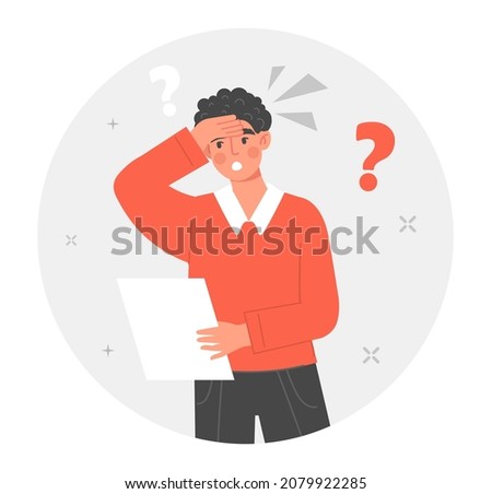 High Price concept. Man with check in his hands surprised at cost. Character has spent too much money on product. Person worries about their expenses, upset. Cartoon flat vector illustration Photo stock © 