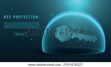 Key protection concept. Cryptocurrency and blockchain technology. Security in Internet, safety of personal data online. Modern technologies and digital world. Cartoon isometric vector illustration