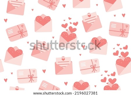 Love letters seamless pattern. Repeating design element for printing on wrapping. Surprise, gift, love and romance. March 8, wedding anniversary and Valentines day. Cartoon flat vector illustration