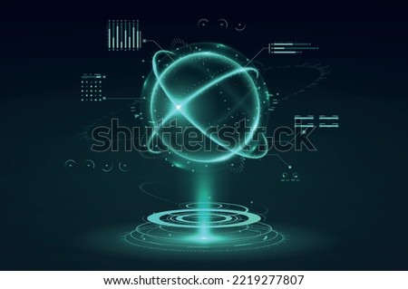 GUI and UI virtual reality. Modern technologies and digital world, cyberspace. Sci fi style, futuristic poster or banner for website. Space interface concept. Cartoon flat vector illustration