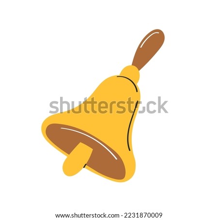 School bell icon. Metaphor for beginning of lessons and rest. Symbol of September 1, international holiday, knowledge day. Sticker for social networks and messengers. Cartoon flat vector illustration